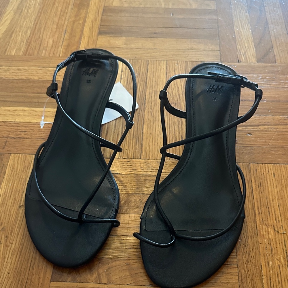 H&M Black Strappy Ankle Buckle Sandals With Heel
